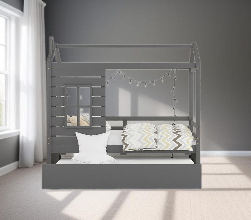 Gray Wood Twin Bed Frame with Trundle