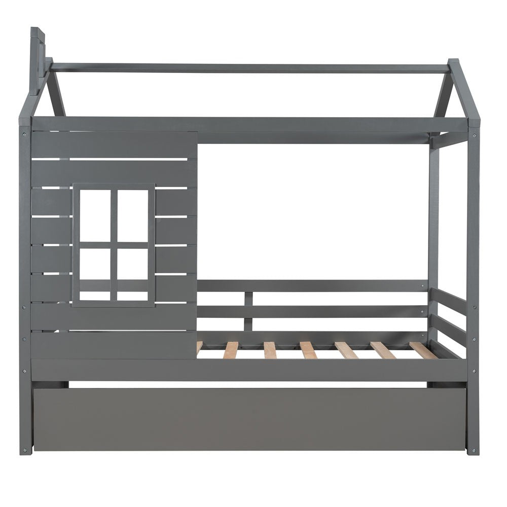 Gray Wood Twin Bed Frame with Trundle