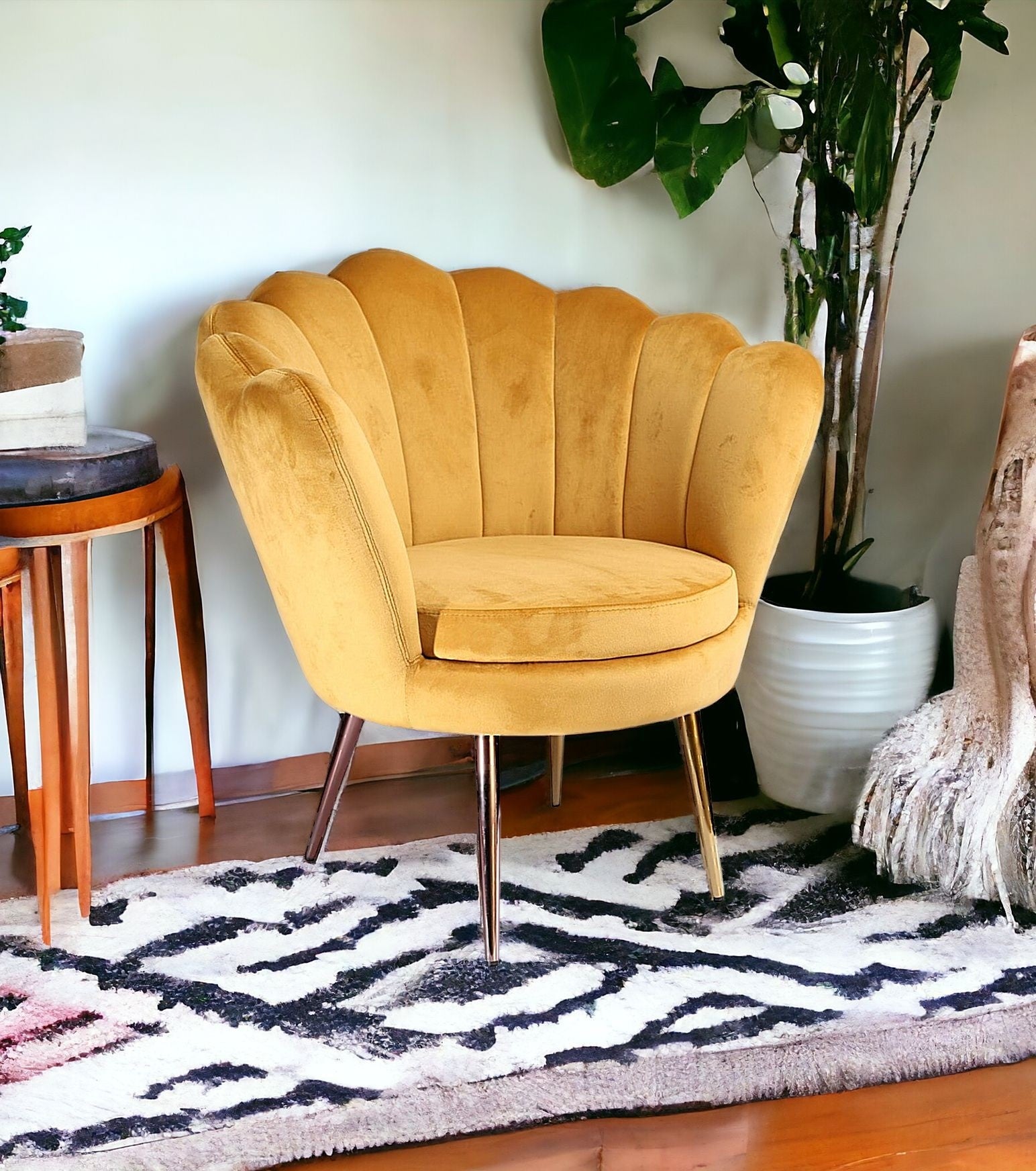 32" Gold Velvet Tufted Barrel Chair
