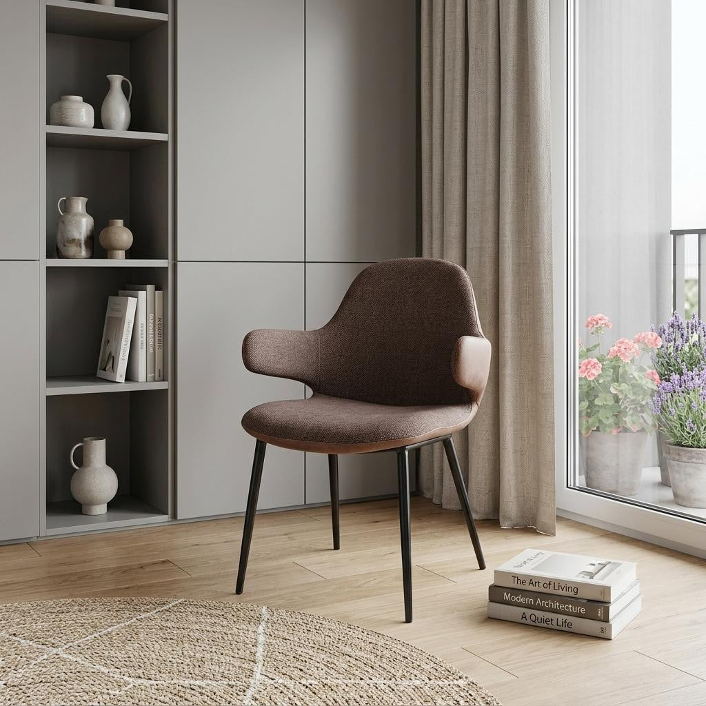 23" Brown And Black Upholstered Arm Chair
