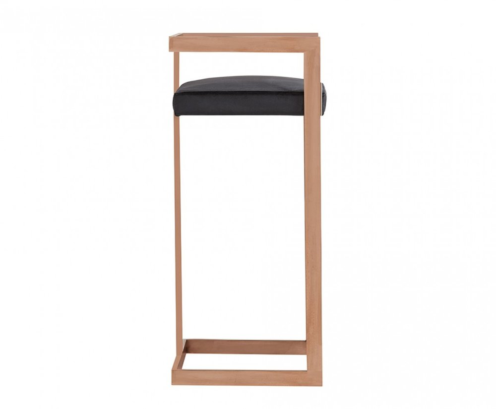 30" Black And Rose Gold Velvet And Steel Low Back Bar Height Bar Chair