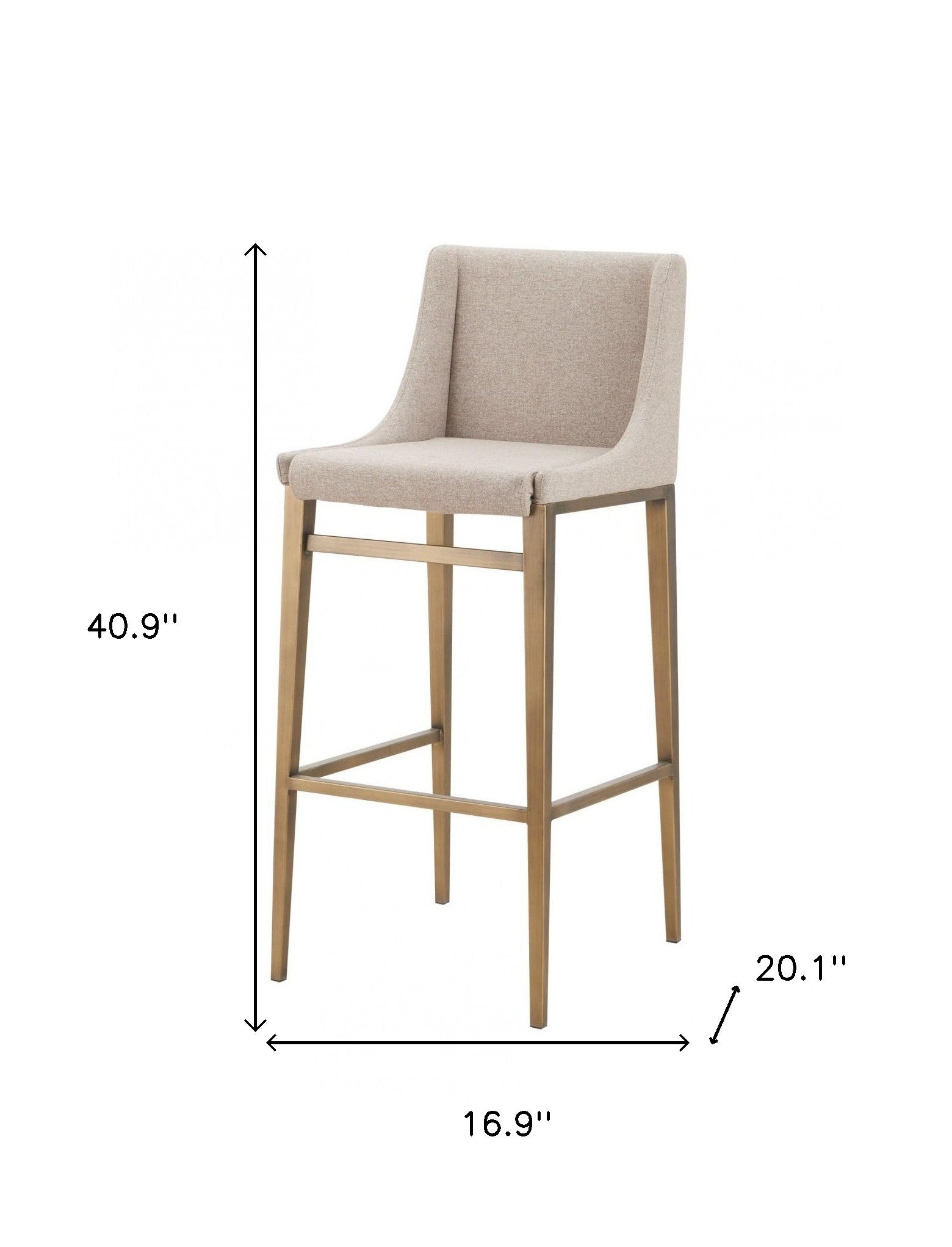 Set of Two 31" Beige and Gold Fabric and Stainless Steel Bar Height Bar Chairs