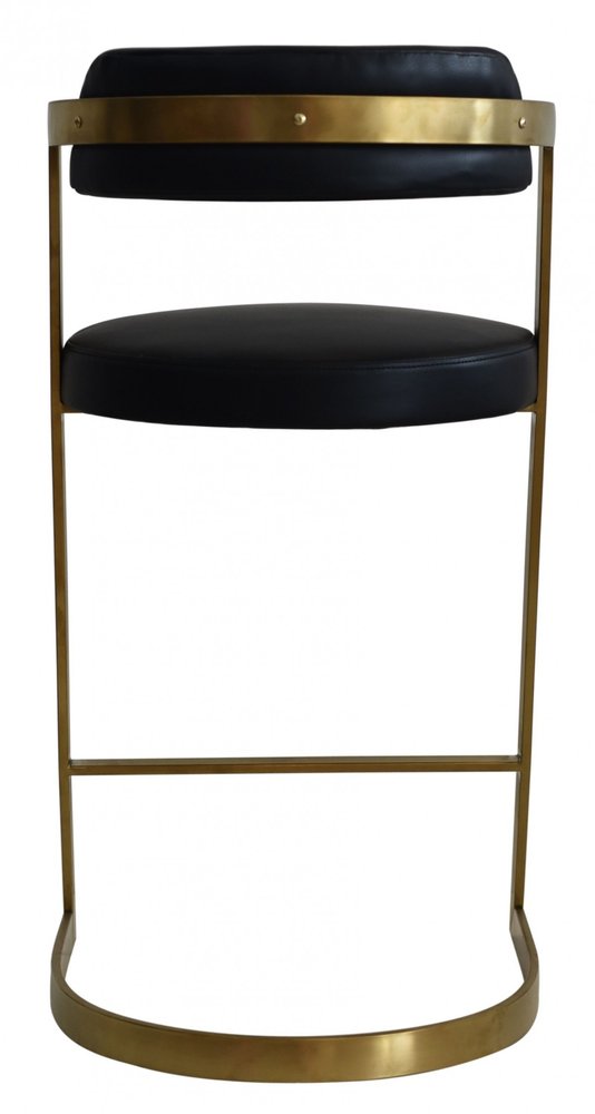26" Black And Gold Faux Leather And Steel Low Back Counter Height Bar Chair