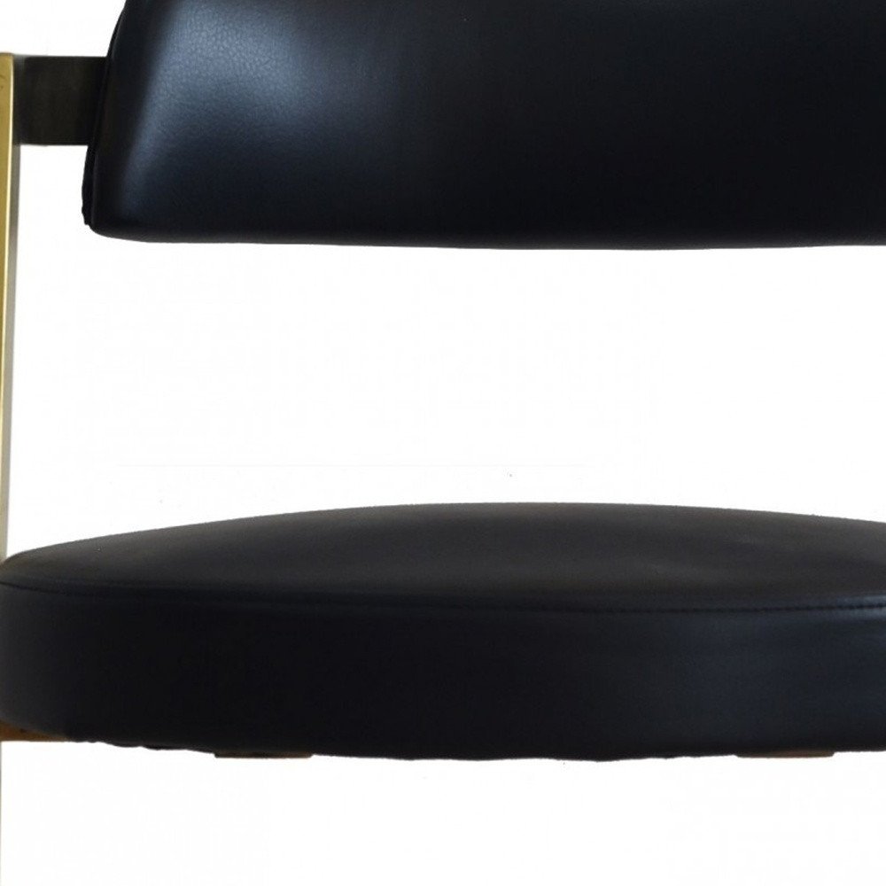 26" Black And Gold Faux Leather And Steel Low Back Counter Height Bar Chair