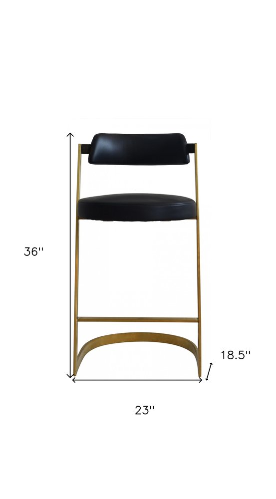 26" Black And Gold Faux Leather And Steel Low Back Counter Height Bar Chair
