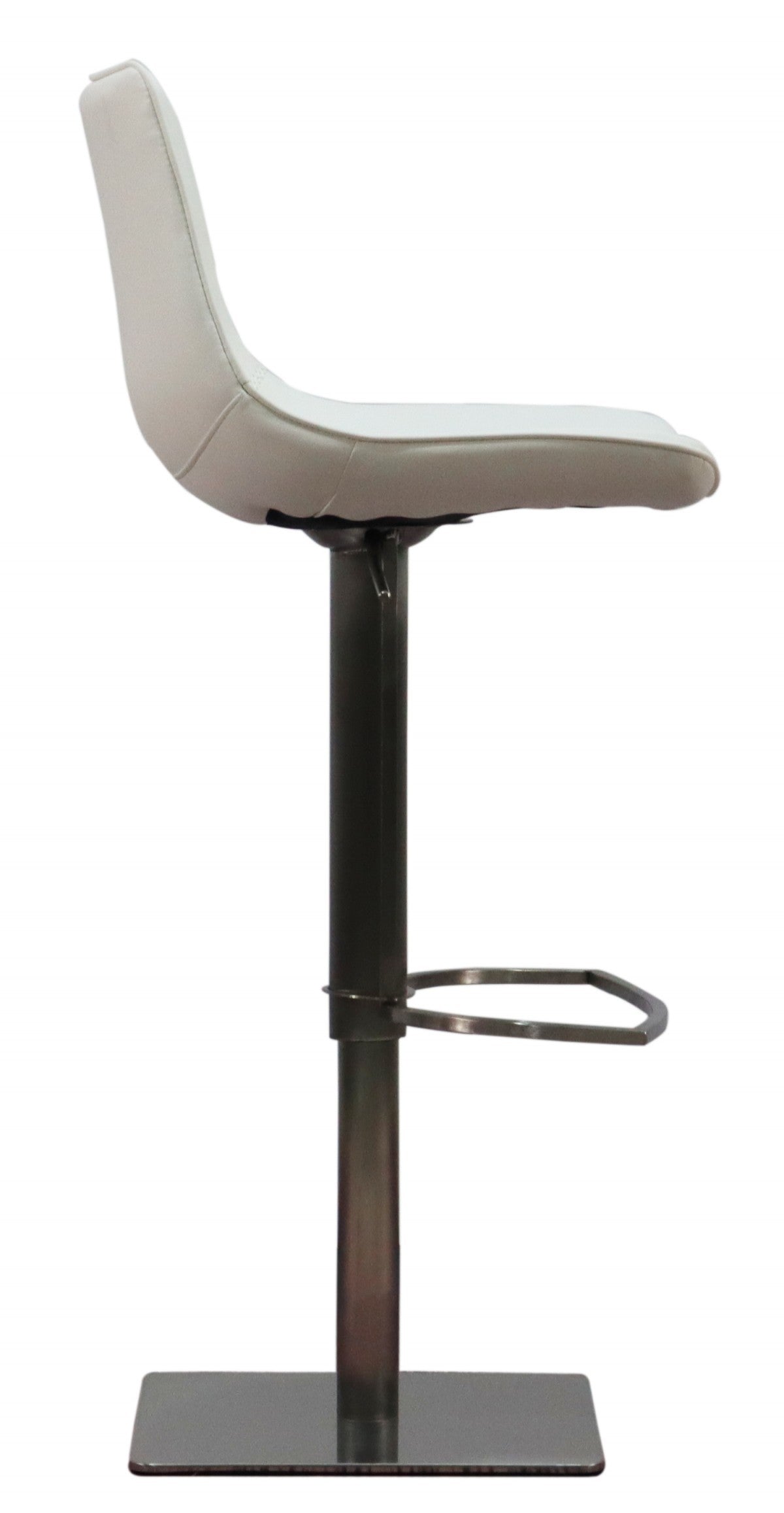 29" White and Silver Faux Leather and Stainless Steel Bar Height Swivel Bar Chair