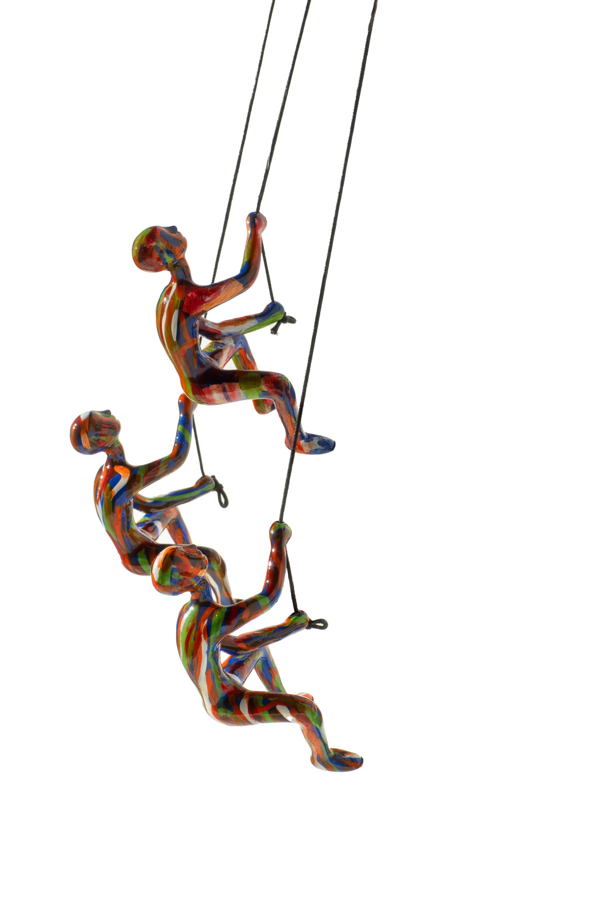 Set of Three 6" Rainbow Multi Unique Climbing Men With Rope Wall Art