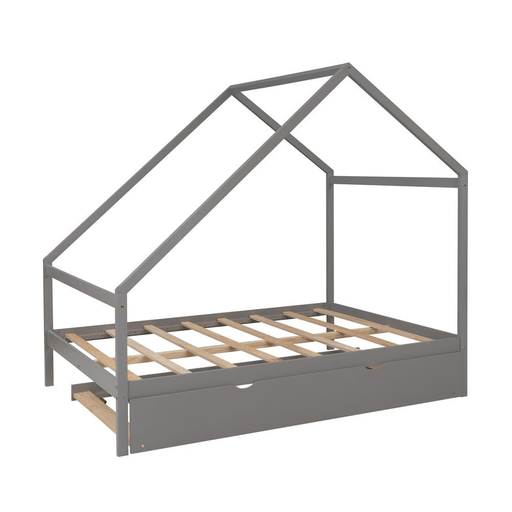 Gray Wood Bed Frame with Trundle