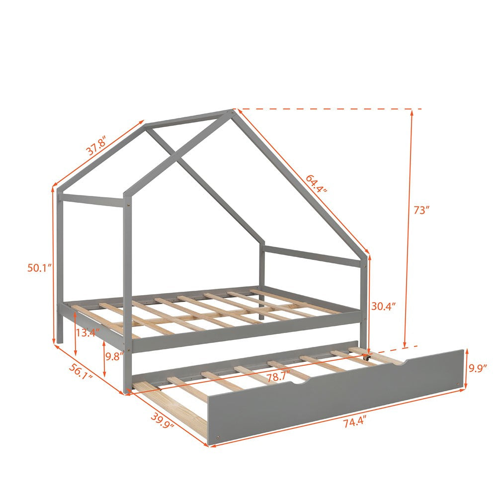 Gray Wood Bed Frame with Trundle