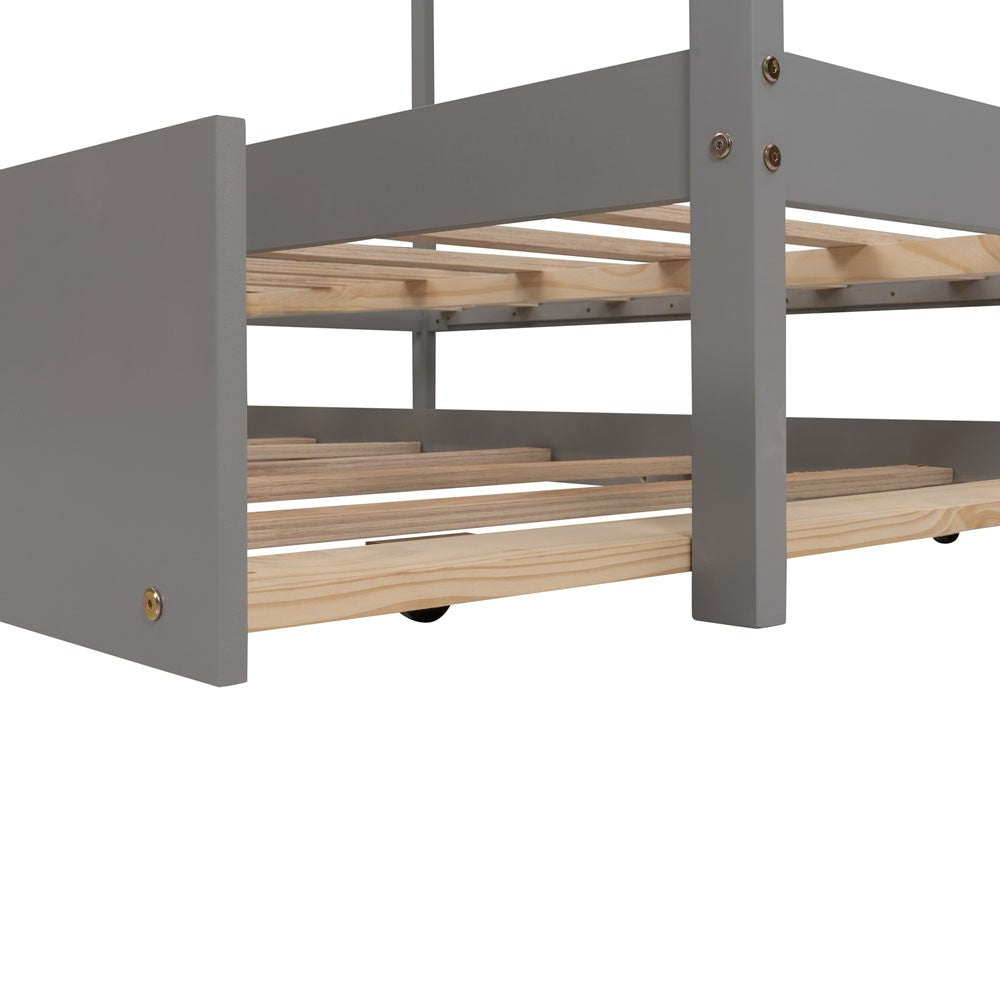 Gray Wood Bed Frame with Trundle