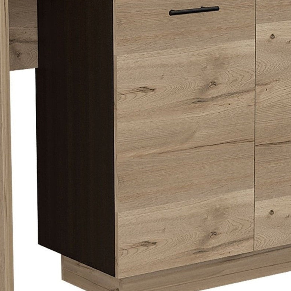 Natural and Natural And Black 59" Kitchen Island With Storage