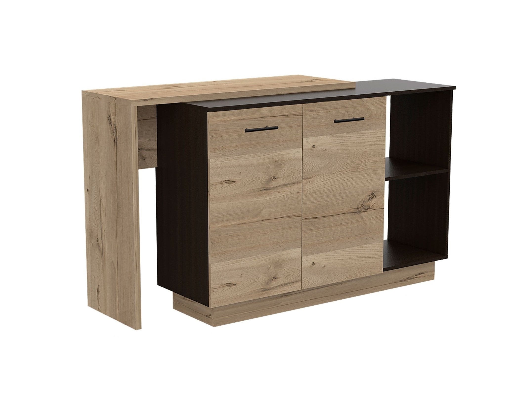 Natural and Natural And Black 59" Kitchen Island With Storage
