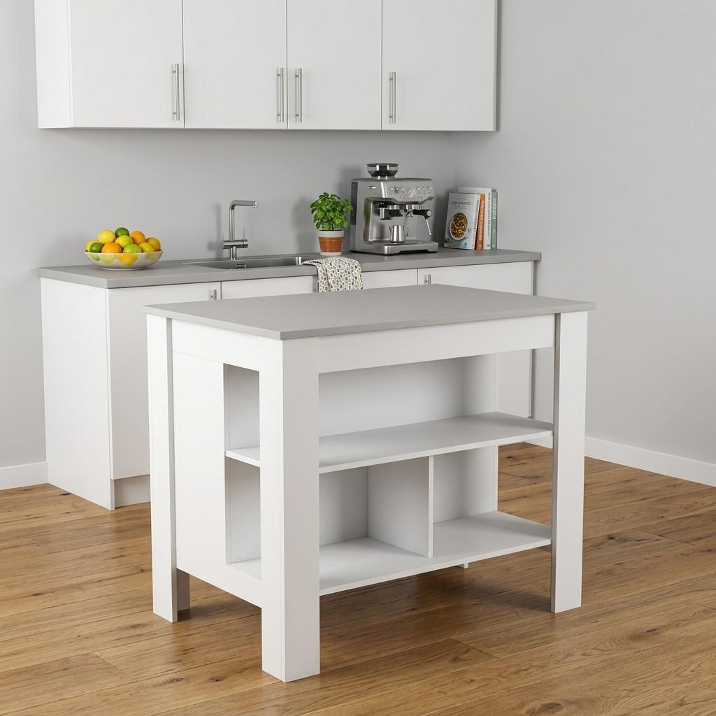 White and Gray 41" Kitchen Island With Storage