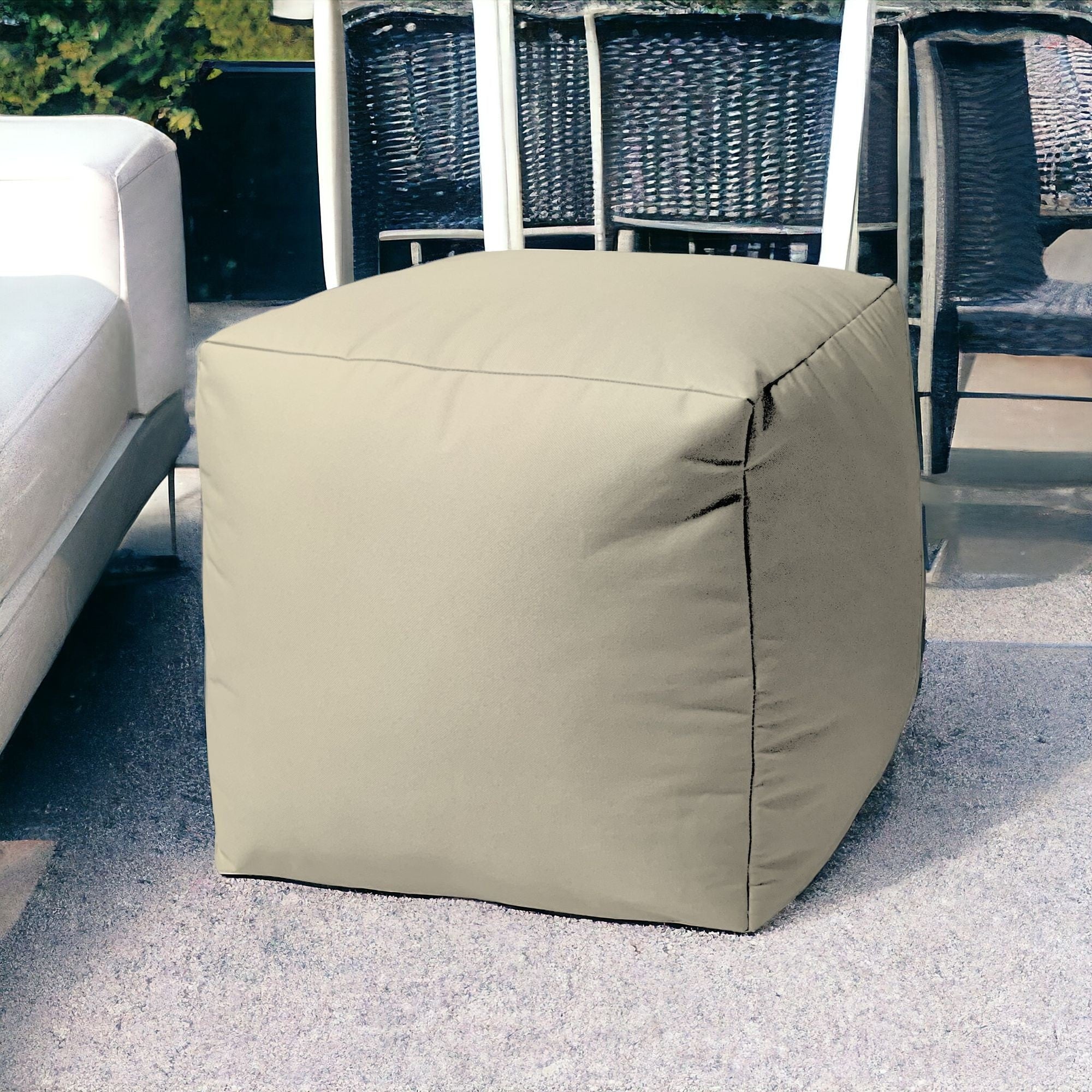 17" Cool Lemongrass Green Solid Color Indoor Outdoor Pouf Ottoman