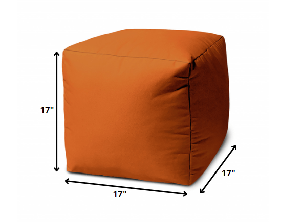 17" Cool Orange Solid Color Indoor Outdoor Pouf Ottoman