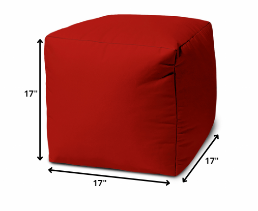 17" Cool Primary Red Solid Color Indoor Outdoor Pouf Ottoman