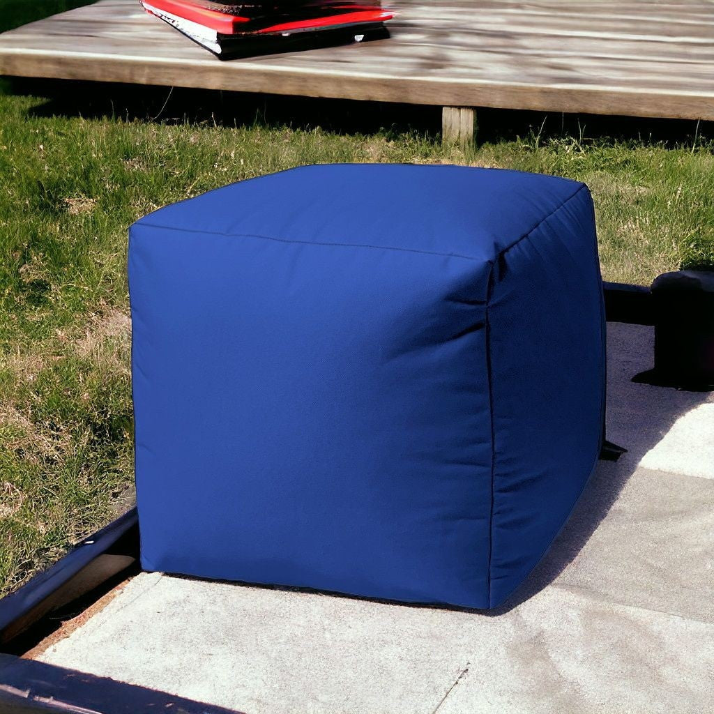 17" Cool Warm Indigo Blue Solid Color Indoor Outdoor Pouf Ottoman