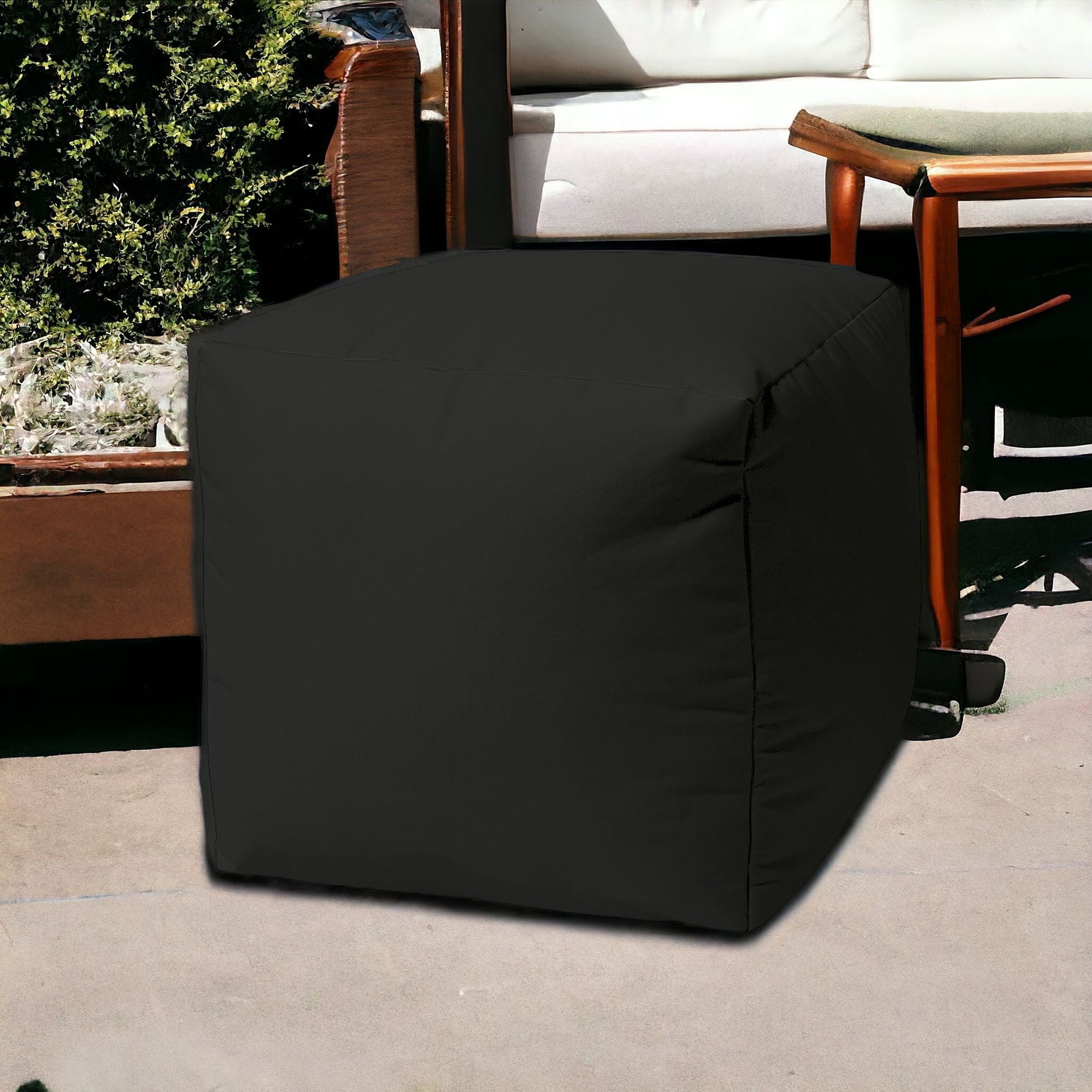17" Cool Jet Black Solid Color Indoor Outdoor Pouf Ottoman
