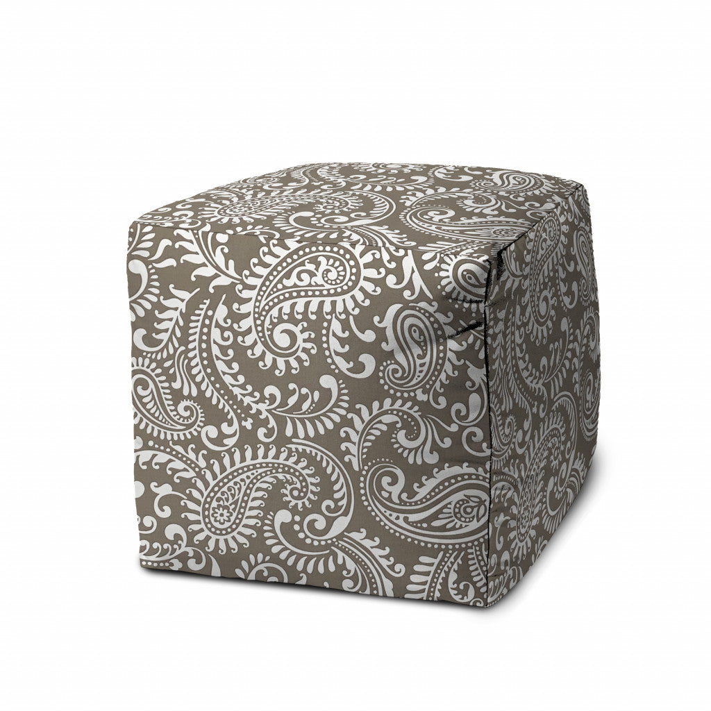 17" Yellow Polyester Cube Paisley Indoor Outdoor Pouf Ottoman