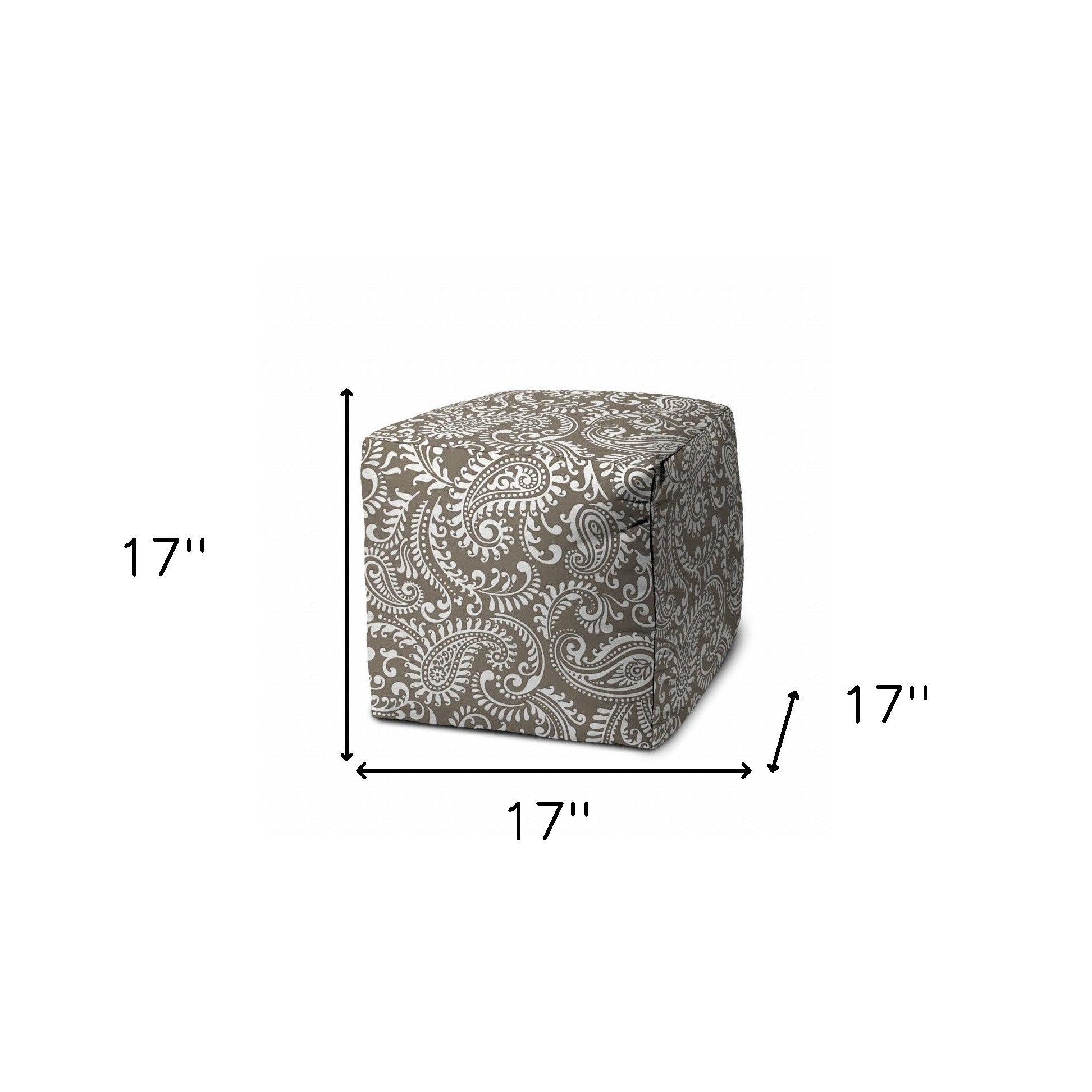 17" Yellow Polyester Cube Paisley Indoor Outdoor Pouf Ottoman