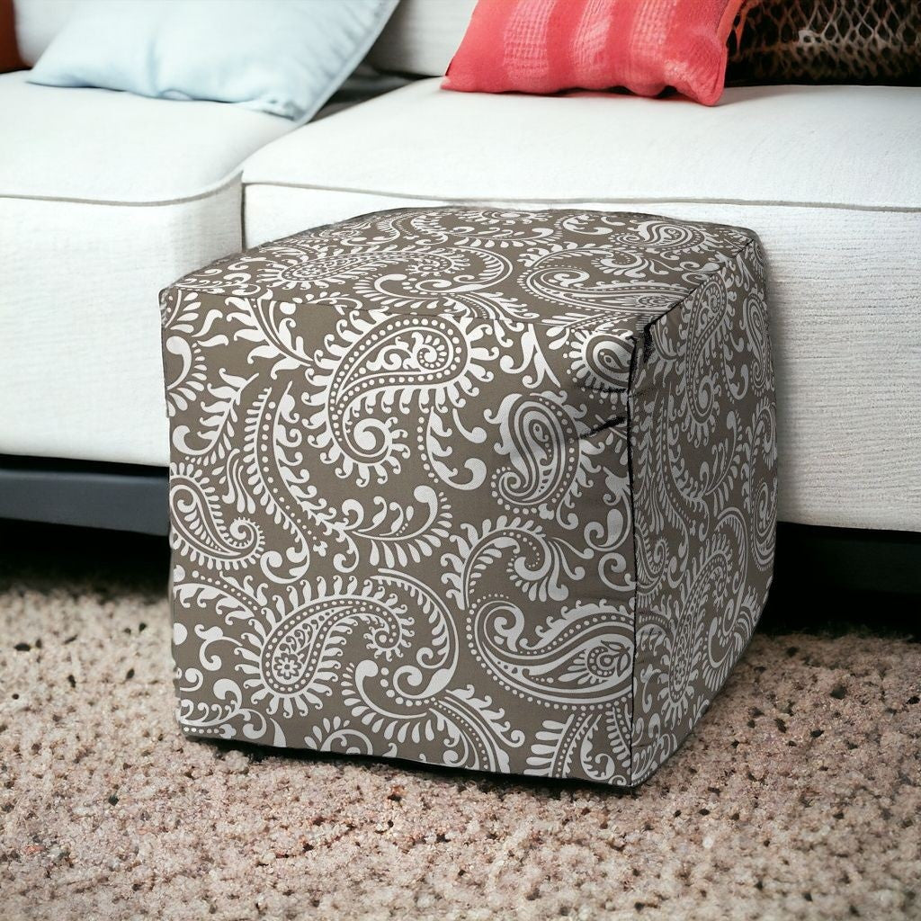 17" Yellow Polyester Cube Paisley Indoor Outdoor Pouf Ottoman