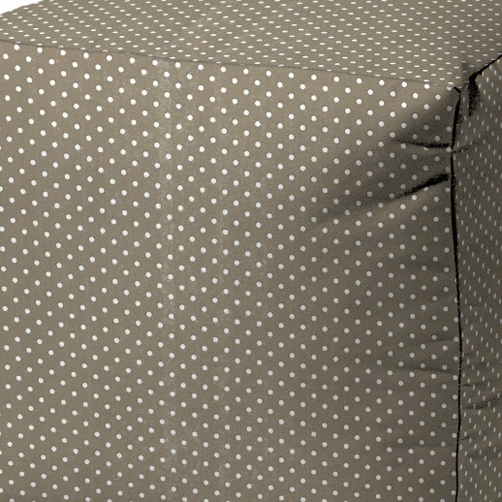 17" Taupe Polyester Cube Polka Dots Indoor Outdoor Pouf Ottoman