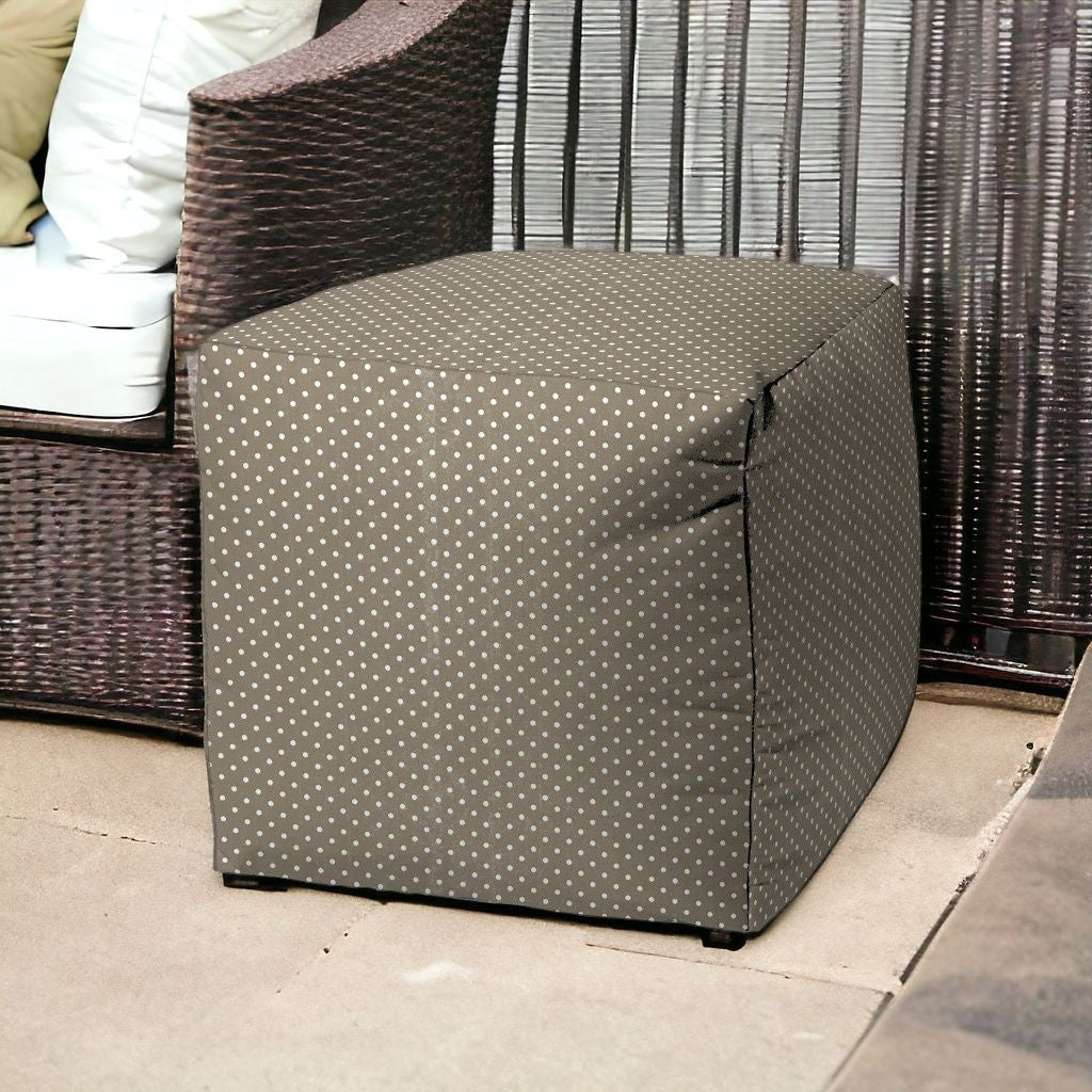 17" Taupe Polyester Cube Polka Dots Indoor Outdoor Pouf Ottoman