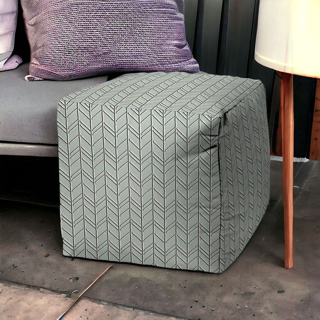 17" Green Polyester Cube Geometric Indoor Outdoor Pouf Ottoman