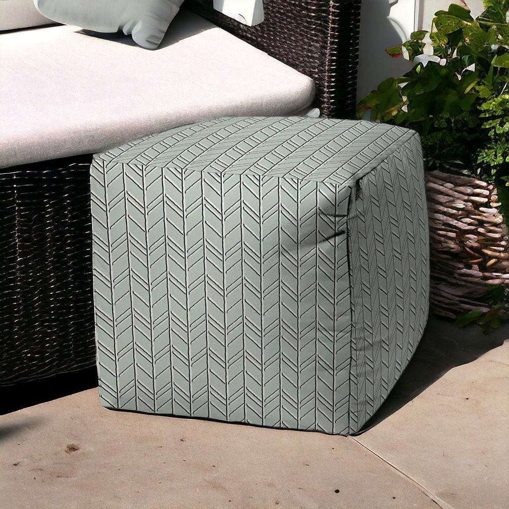 17" Green Polyester Cube Geometric Indoor Outdoor Pouf Ottoman