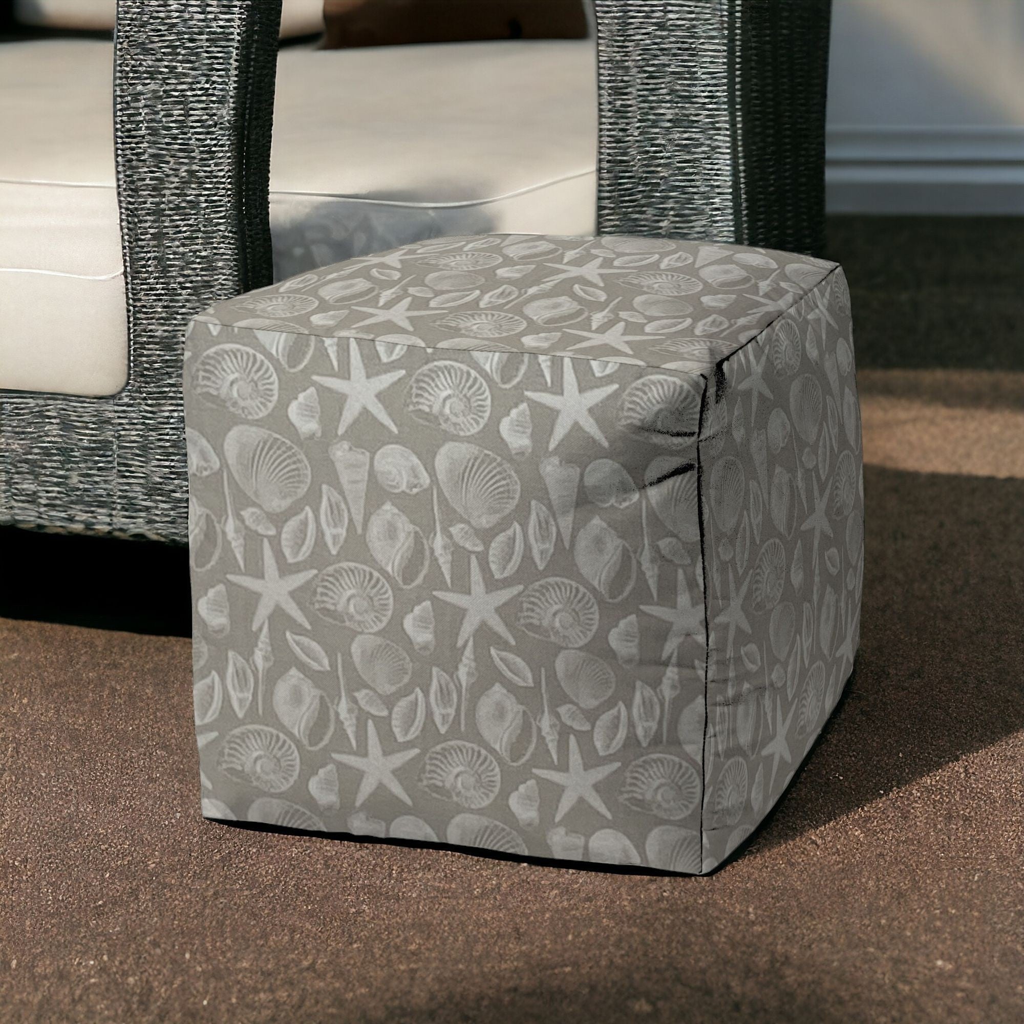 17" Gray Polyester Cube Indoor Outdoor Pouf Ottoman