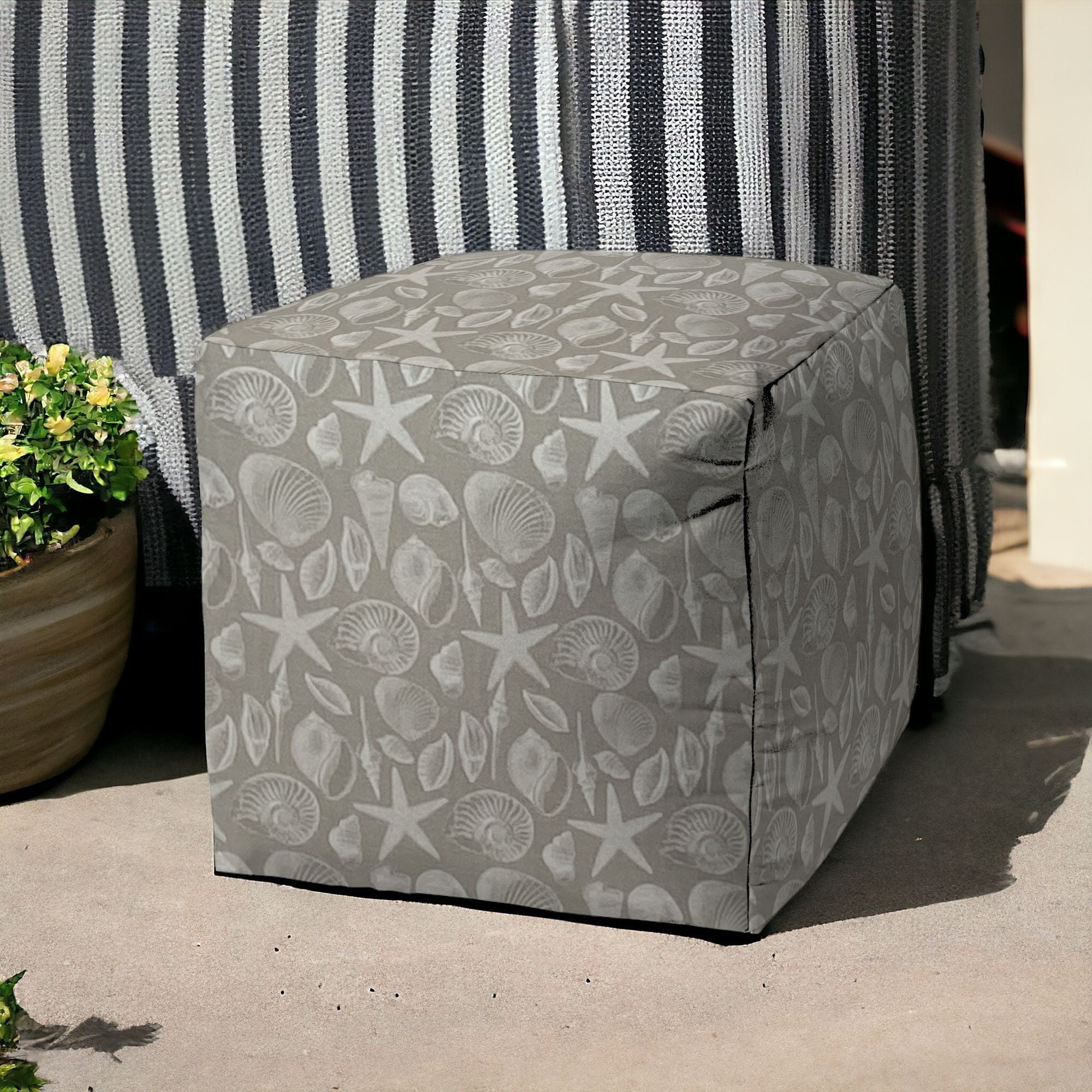 17" Gray Polyester Cube Indoor Outdoor Pouf Ottoman