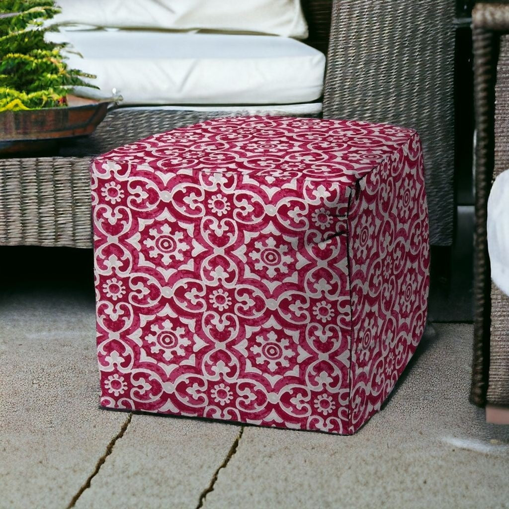 17" Pink Polyester Cube Indoor Outdoor Pouf Ottoman