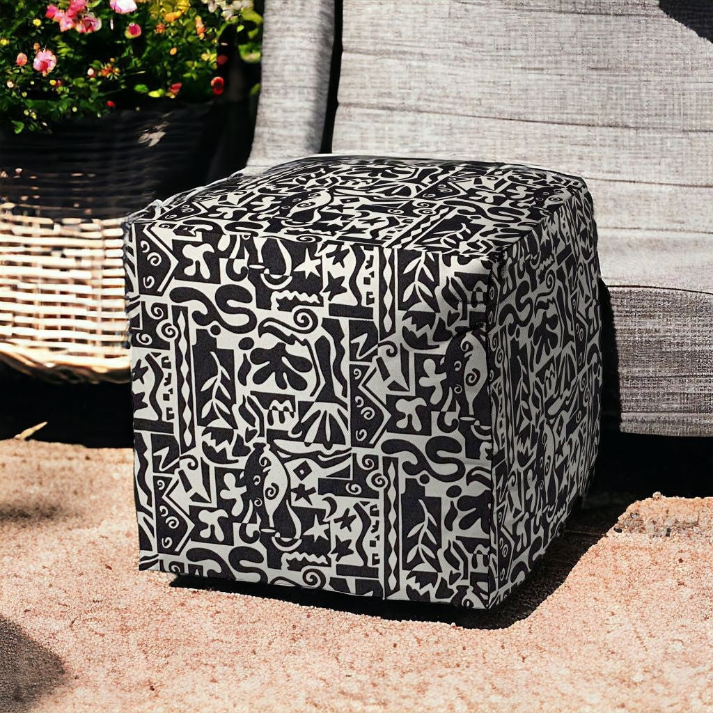 17" Black Polyester Cube Geometric Indoor Outdoor Pouf Ottoman