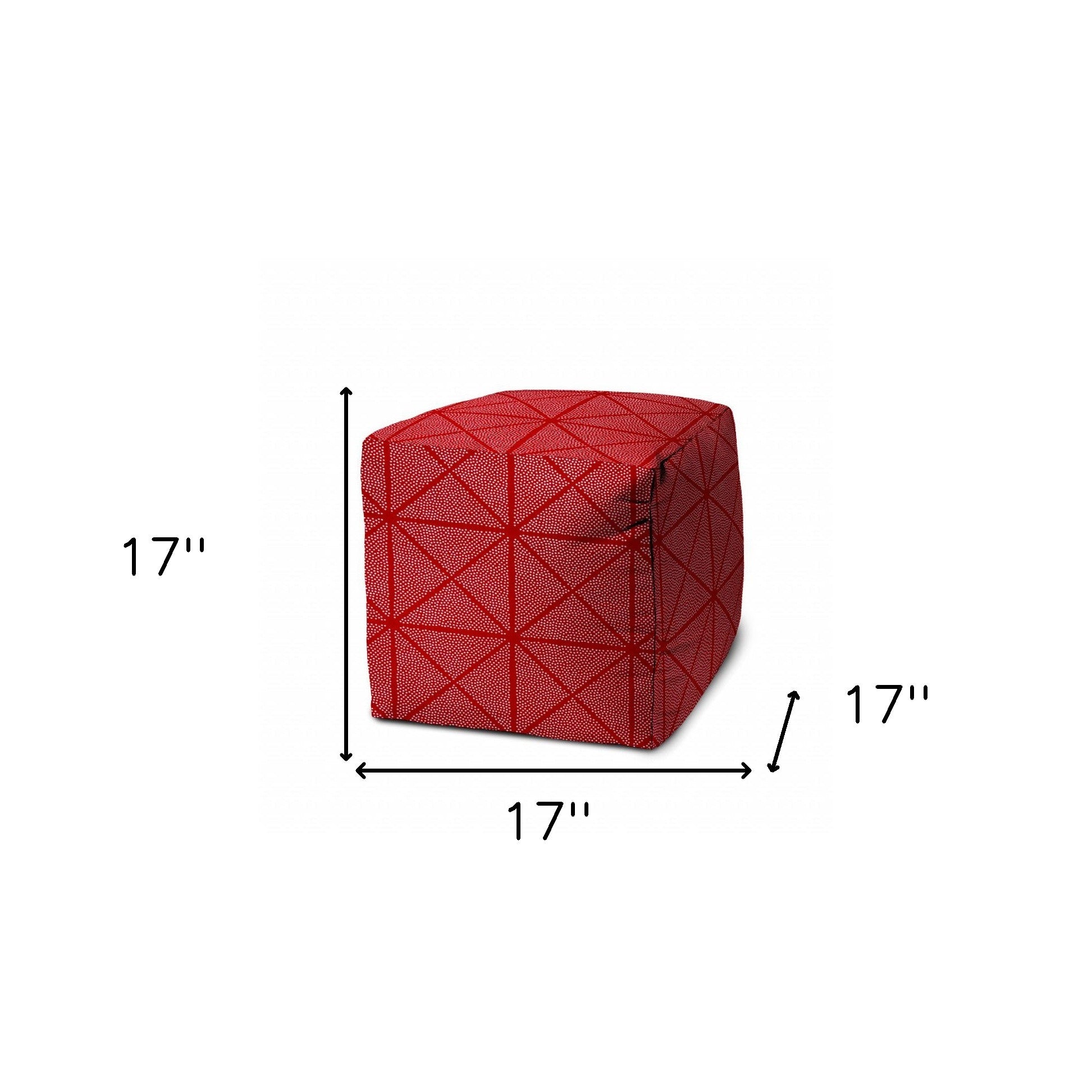 17" Red Polyester Cube Geometric Indoor Outdoor Pouf Ottoman