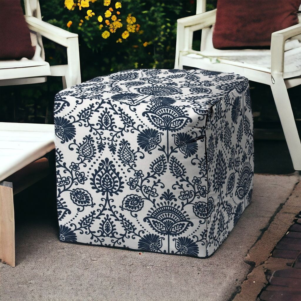 17" Gray Polyester Cube Indoor Outdoor Pouf Ottoman