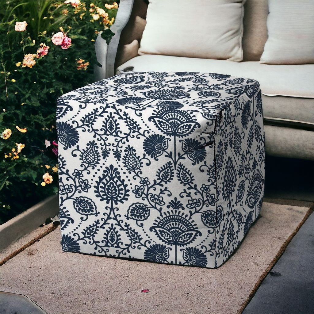 17" Gray Polyester Cube Indoor Outdoor Pouf Ottoman