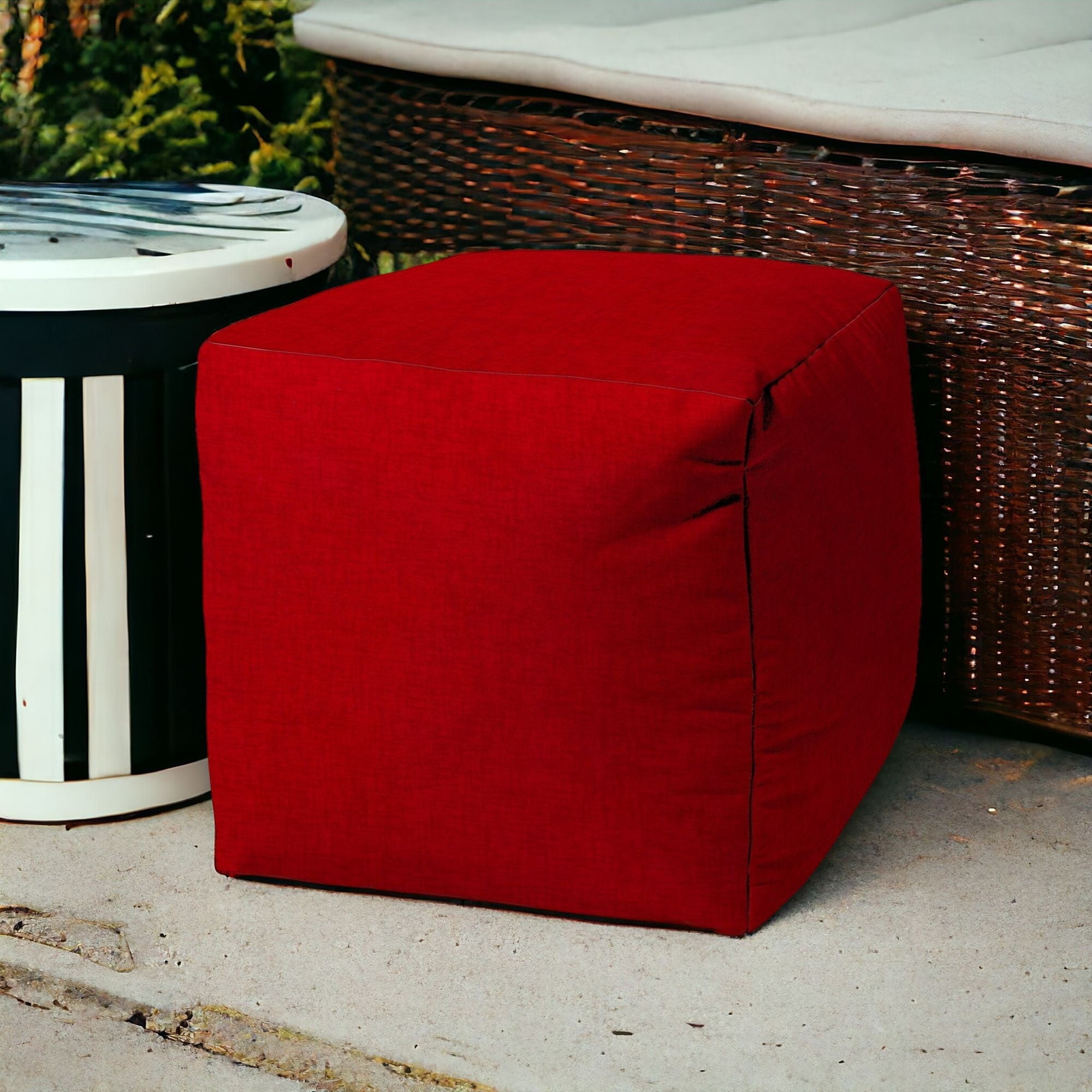 17" Taupe Polyester Cube Indoor Outdoor Pouf Ottoman