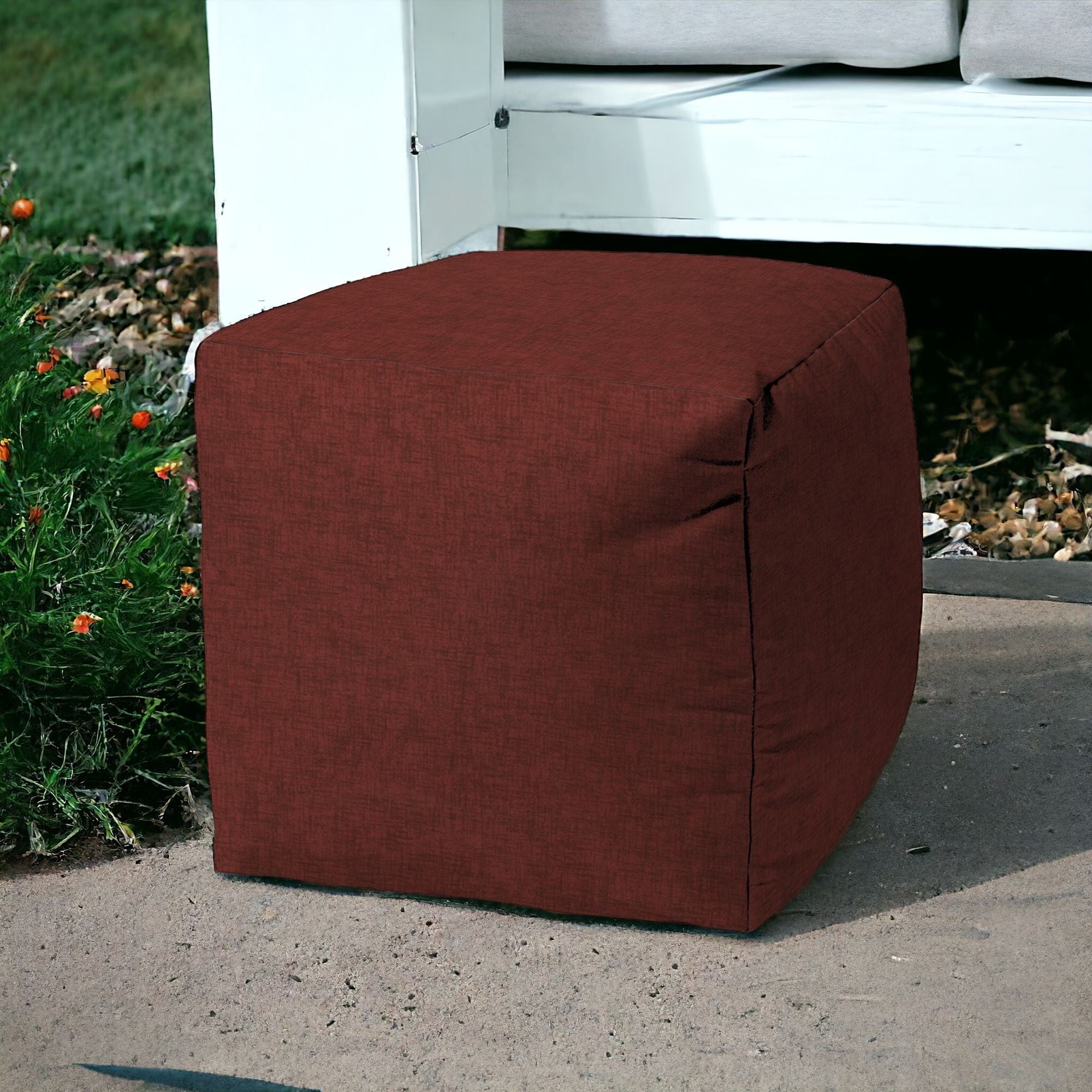 17" Taupe Polyester Cube Indoor Outdoor Pouf Ottoman