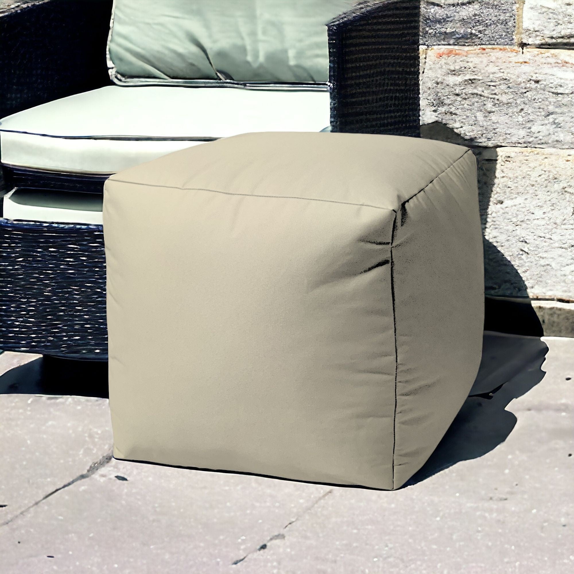 17" Cool Lemongrass Green Solid Color Indoor Outdoor Pouf Cover