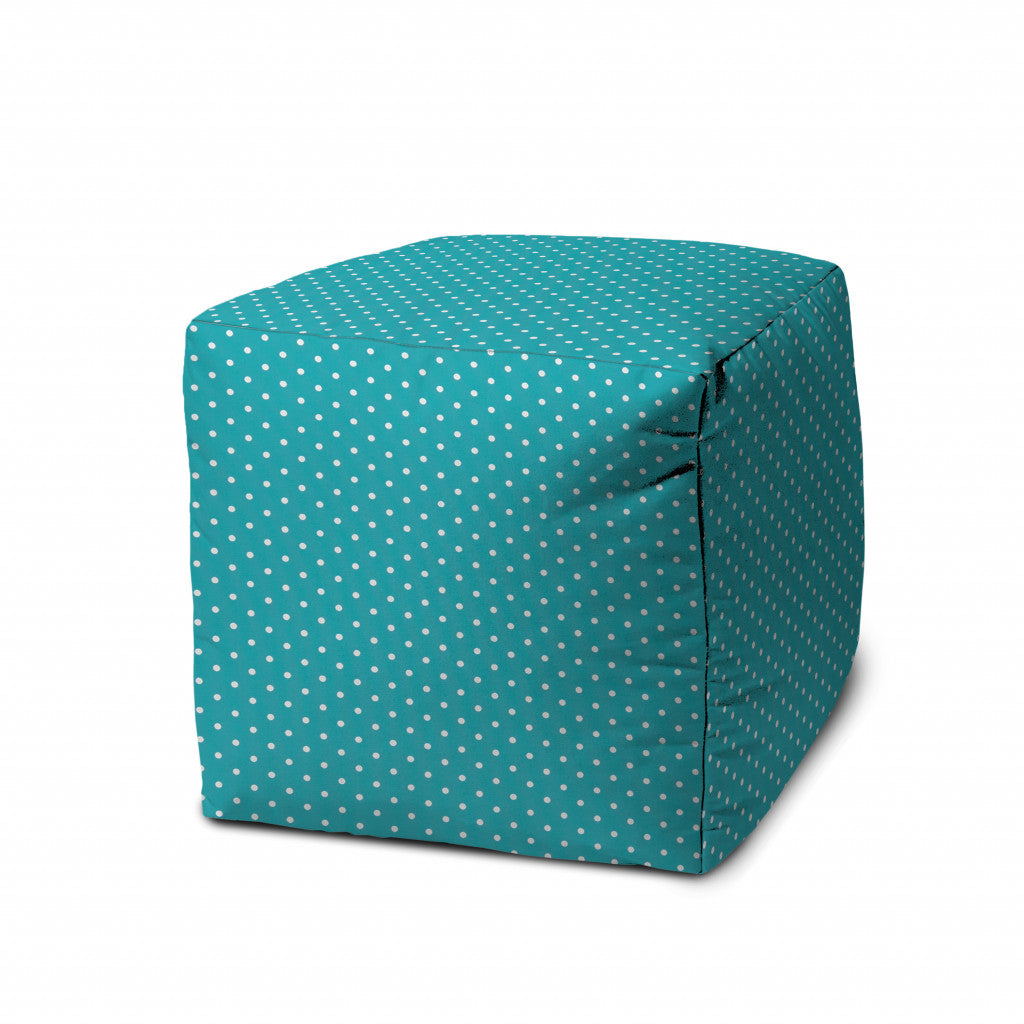 17" Turquoise Cube Polka Dots Indoor Outdoor Pouf Cover