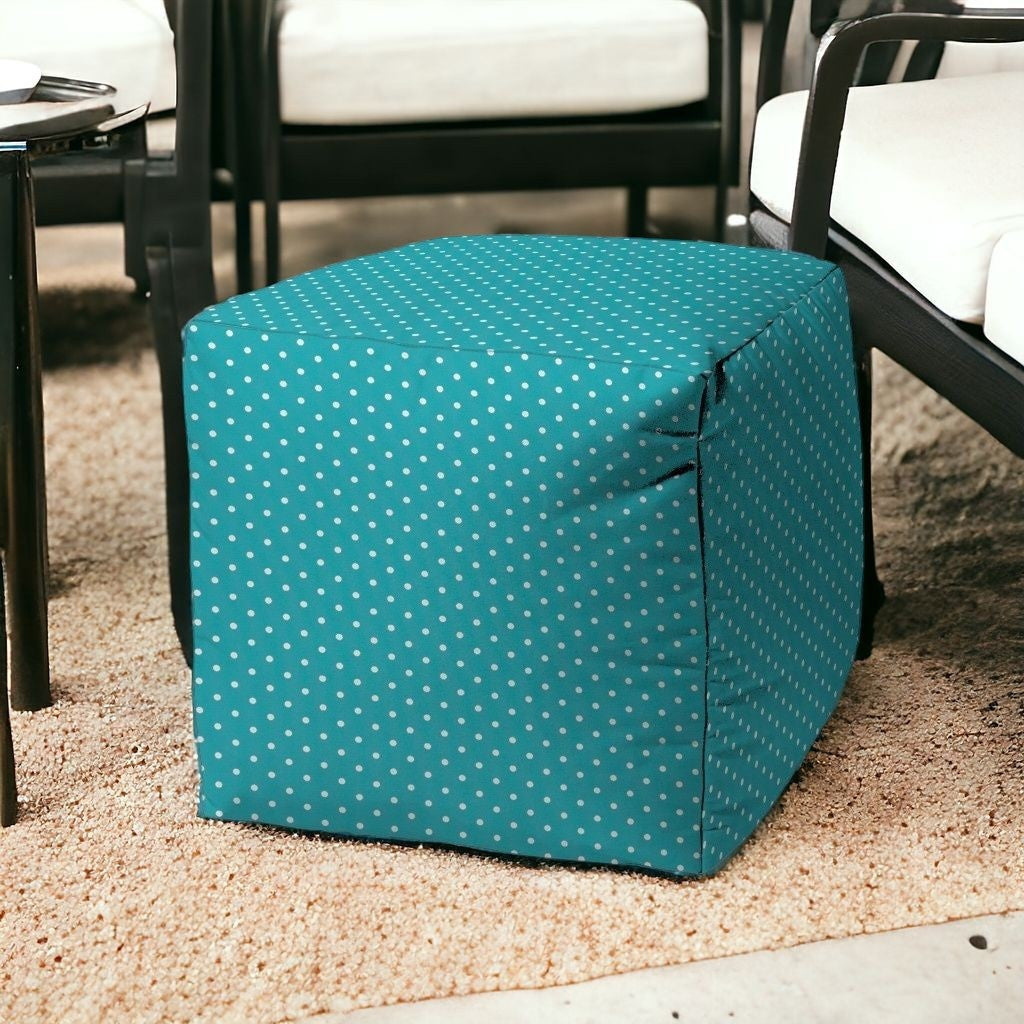 17" Turquoise Cube Polka Dots Indoor Outdoor Pouf Cover