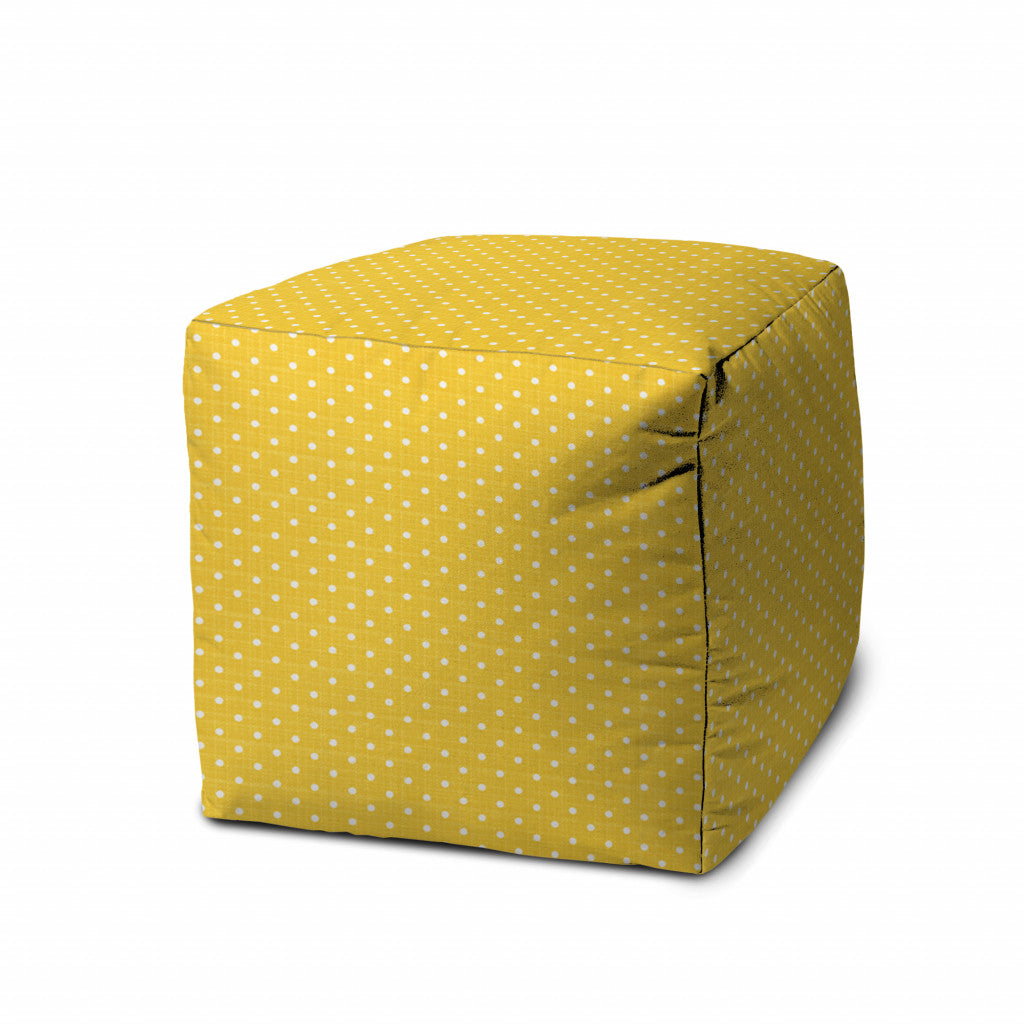 17" Yellow Cube Polka Dots Indoor Outdoor Pouf Cover