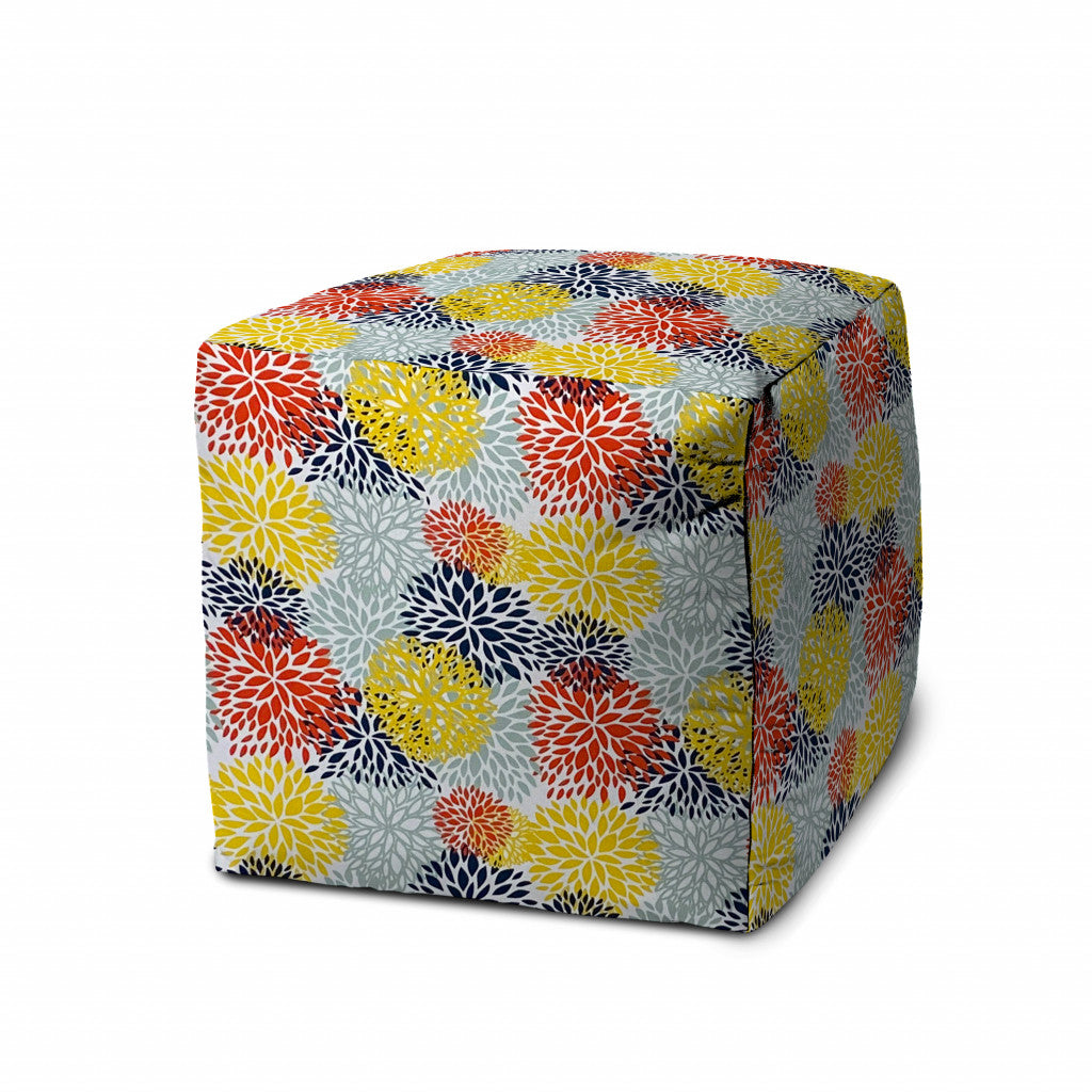 17" Green Cube Floral Indoor Outdoor Pouf Cover