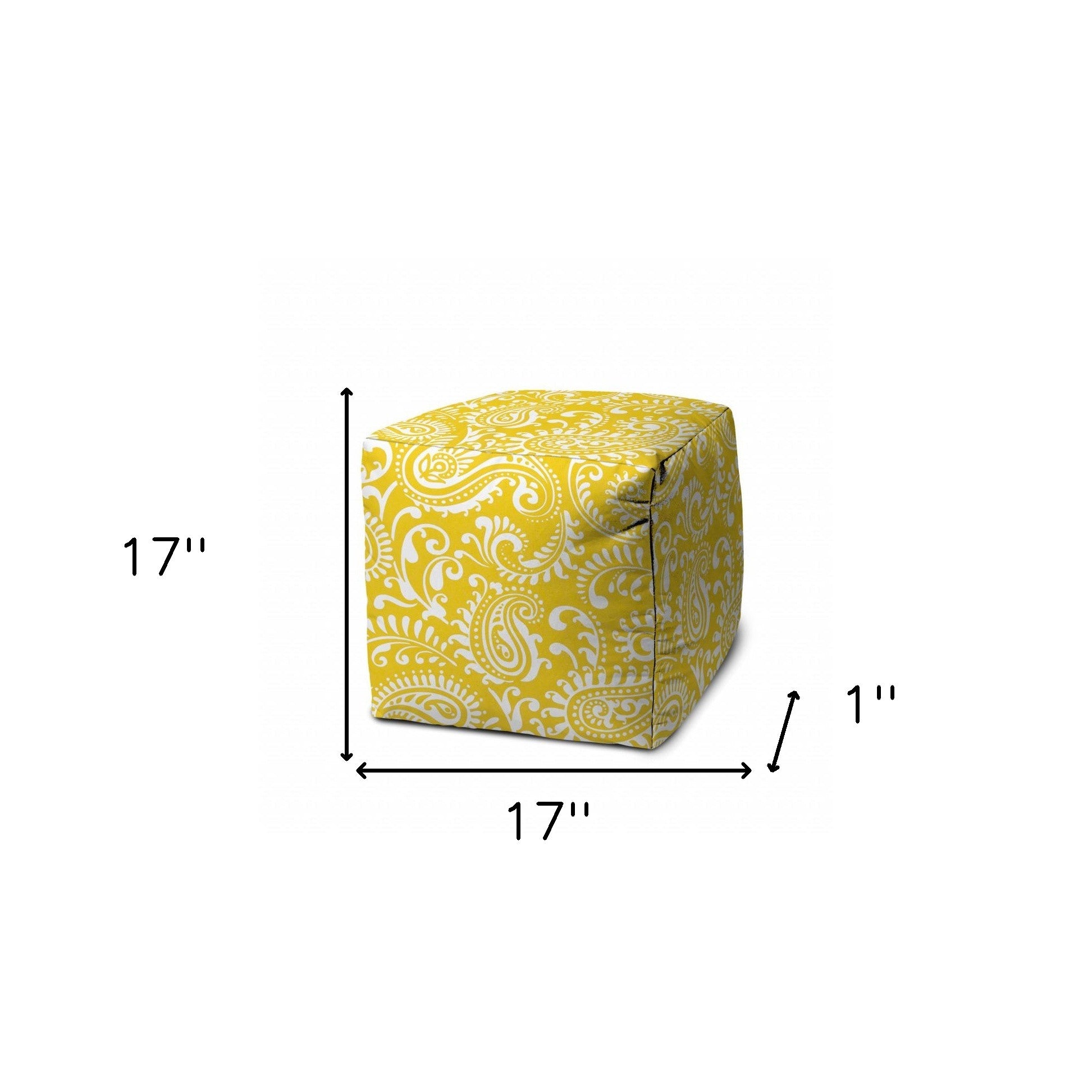 17" Yellow Cube Paisley Indoor Outdoor Pouf Cover