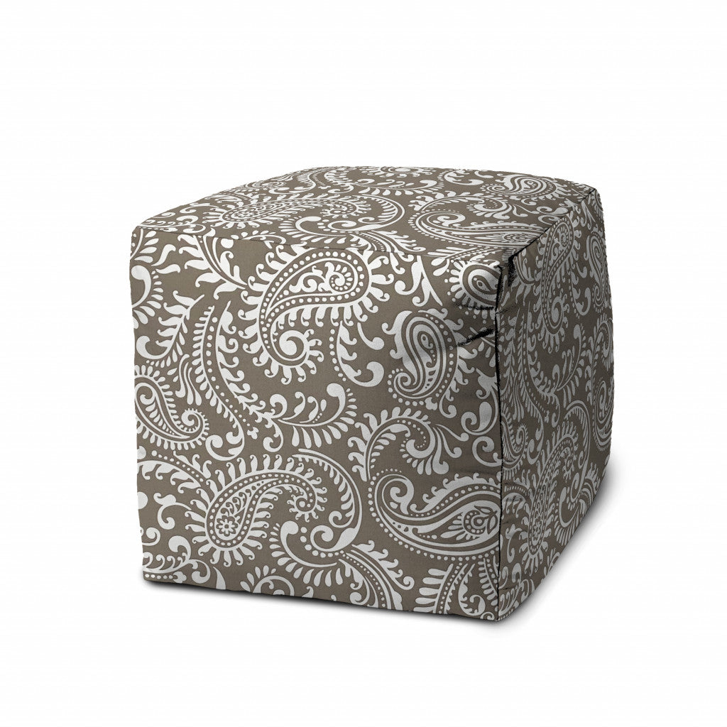 17" Taupe Cube Paisley Indoor Outdoor Pouf Cover