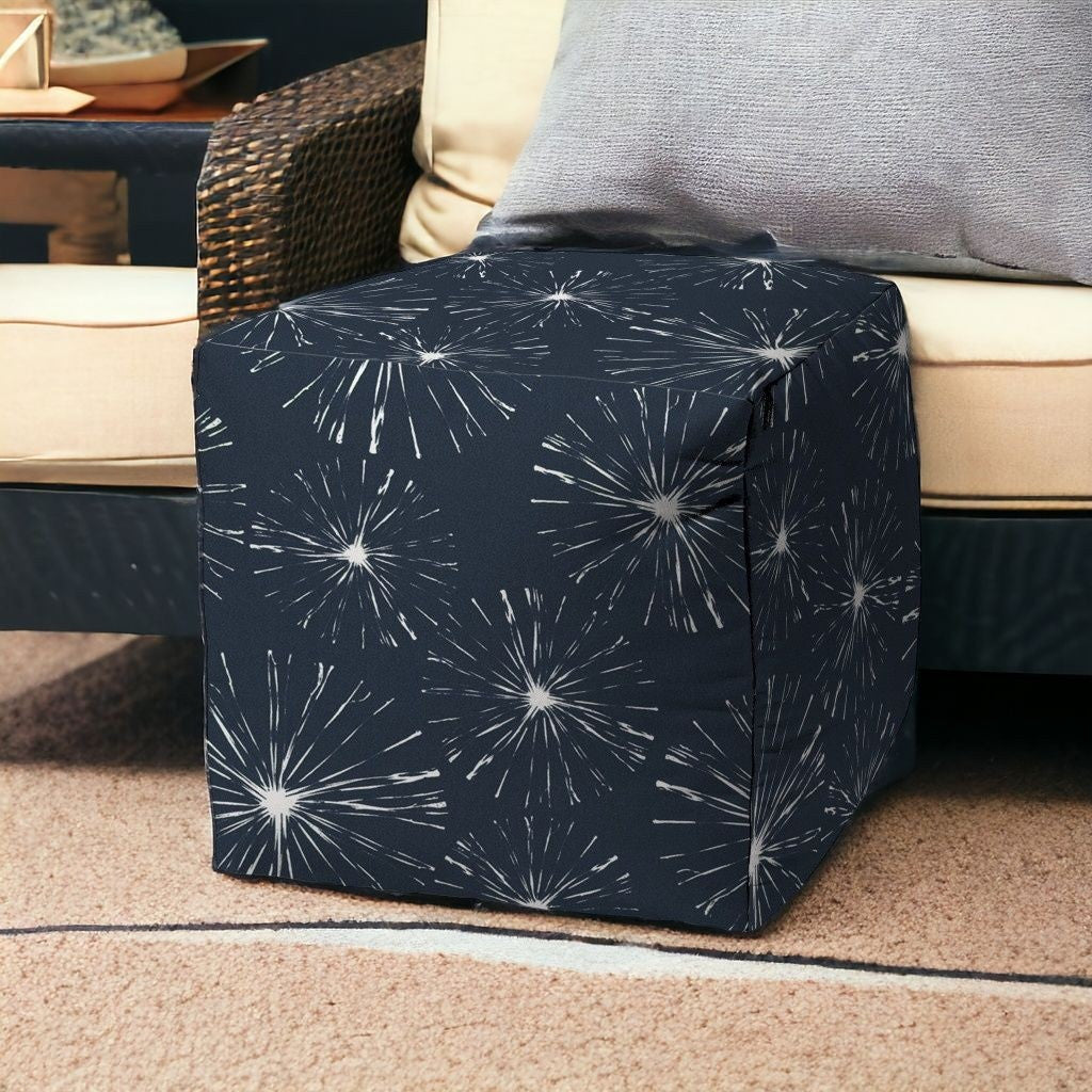 17" Blue Cube Geometric Indoor Outdoor Pouf Cover