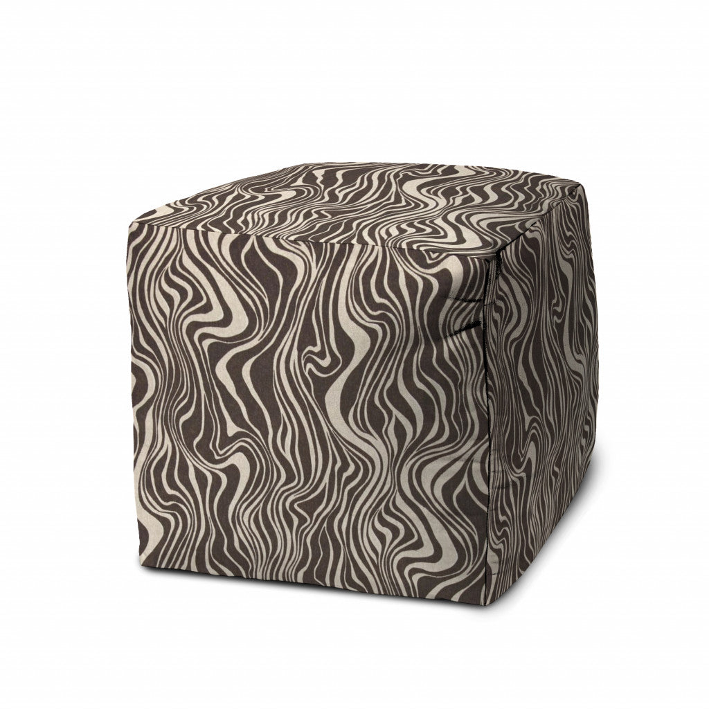 17" Brown Cube Abstract Indoor Outdoor Pouf Cover