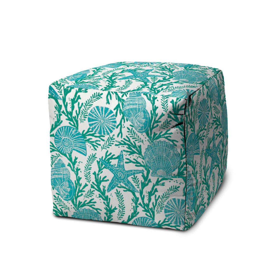 17" Turquoise Cube Indoor Outdoor Pouf Cover