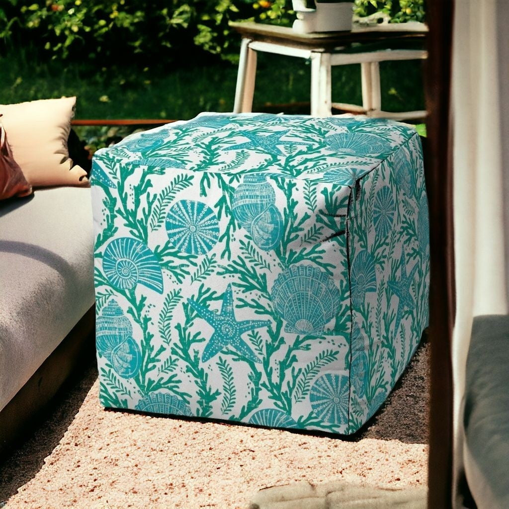 17" Turquoise Cube Indoor Outdoor Pouf Cover