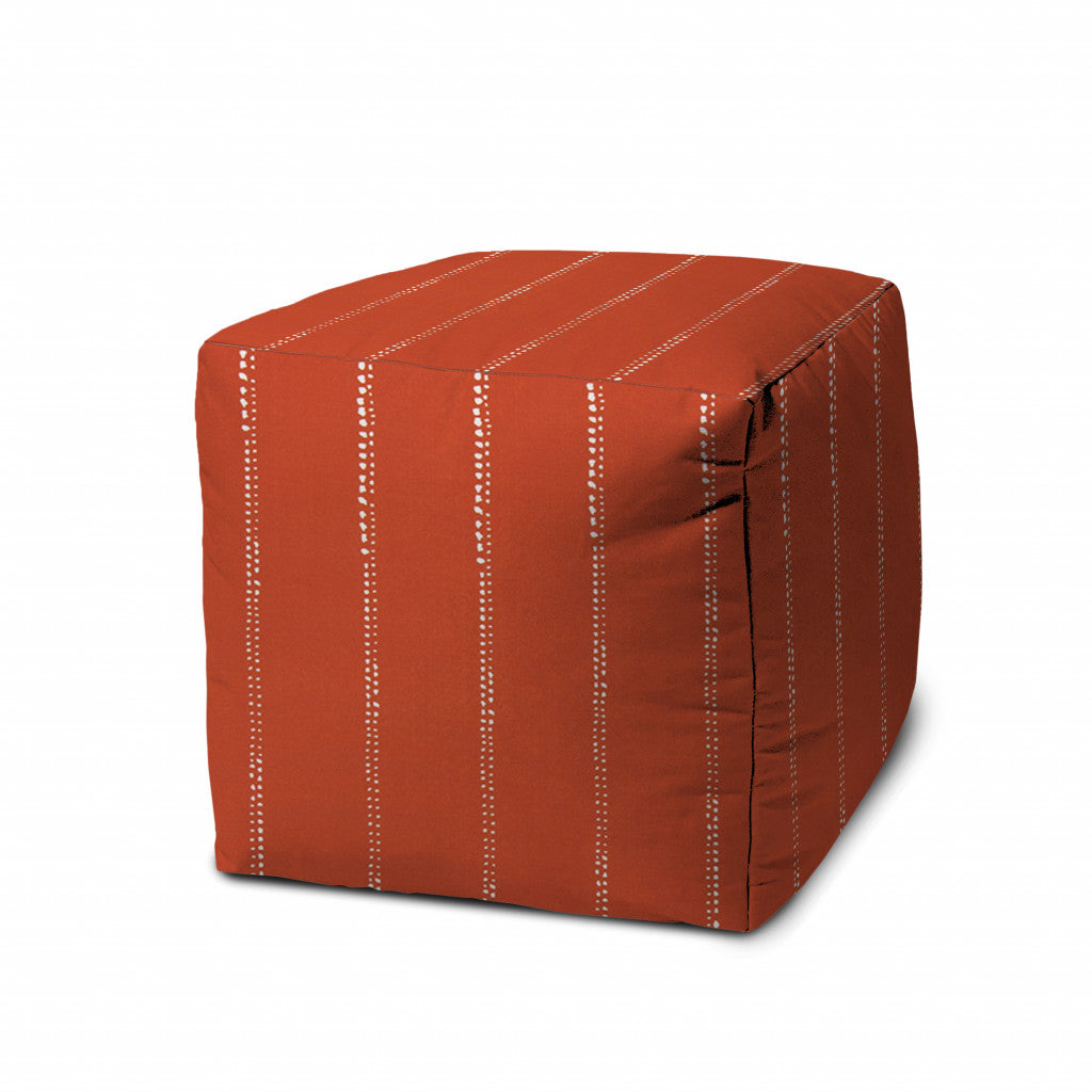 17" Orange Cube Striped Indoor Outdoor Pouf Cover